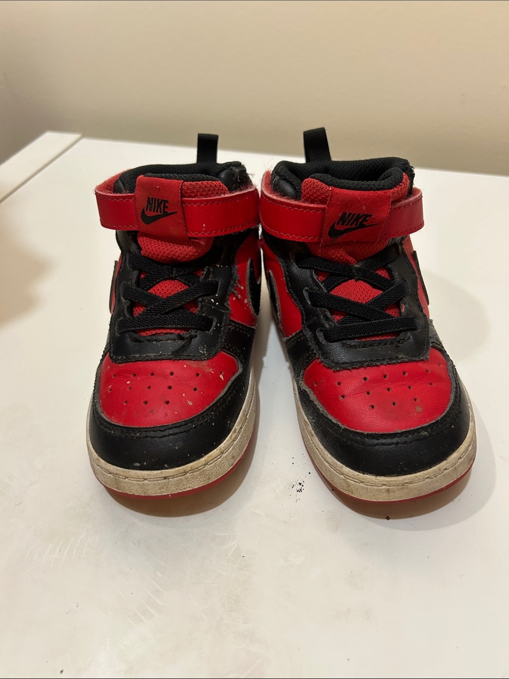 Nike Kids Red and Black Mid-Top Sneakers with Strap